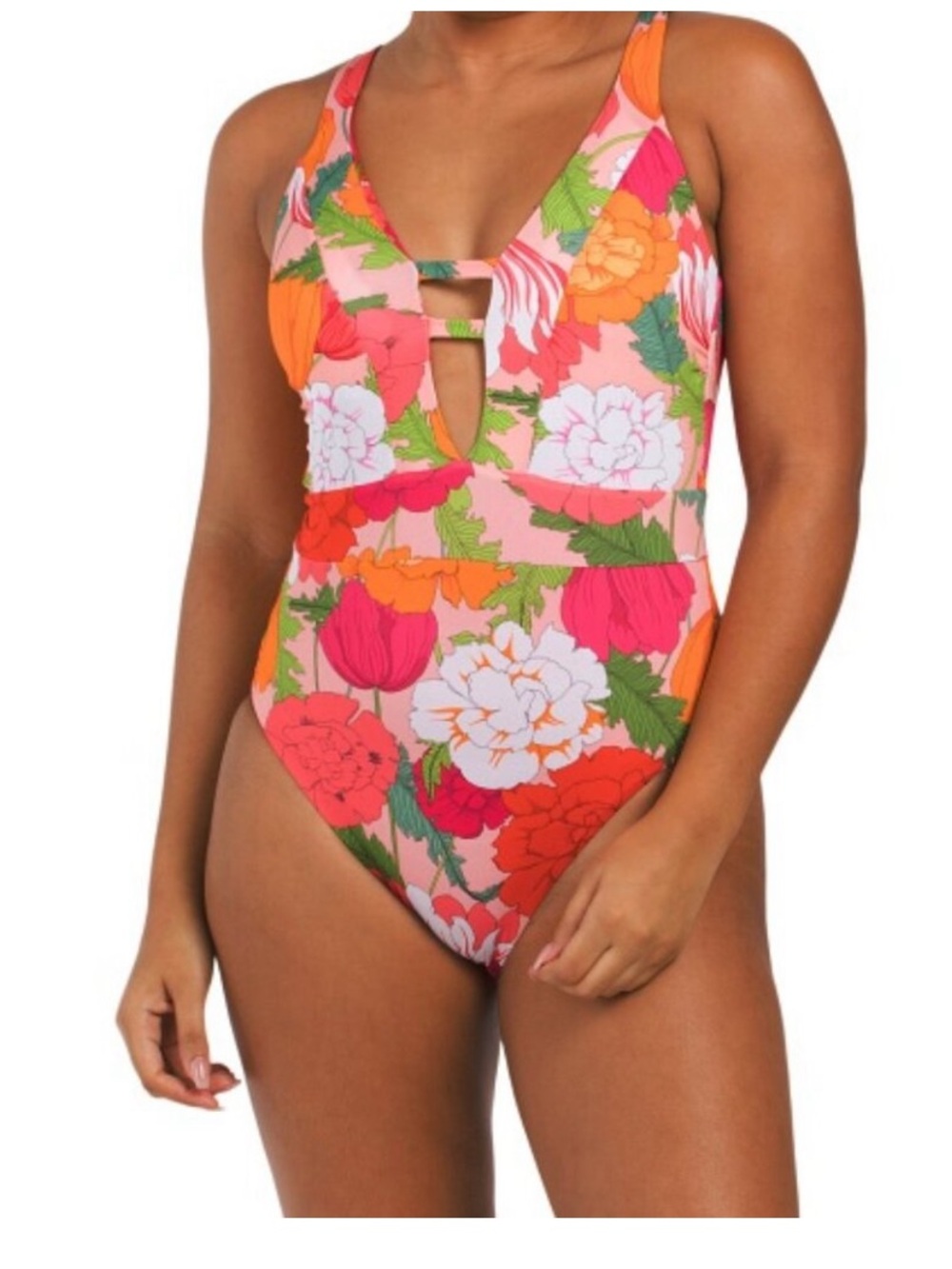 TRINA TURK Sunny Bloom Plunge Maillot One piece Swimsuit Bathing Suit Swim 10